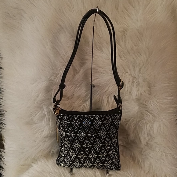 BLACK DAZZLING RHINESTONE PATTERN CROSSBODY SLING - Picture 2 of 7